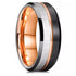 Men 8mm Tungsten Black Silver WRose Gold Grooved Line Comfort-Fit Wedding Band